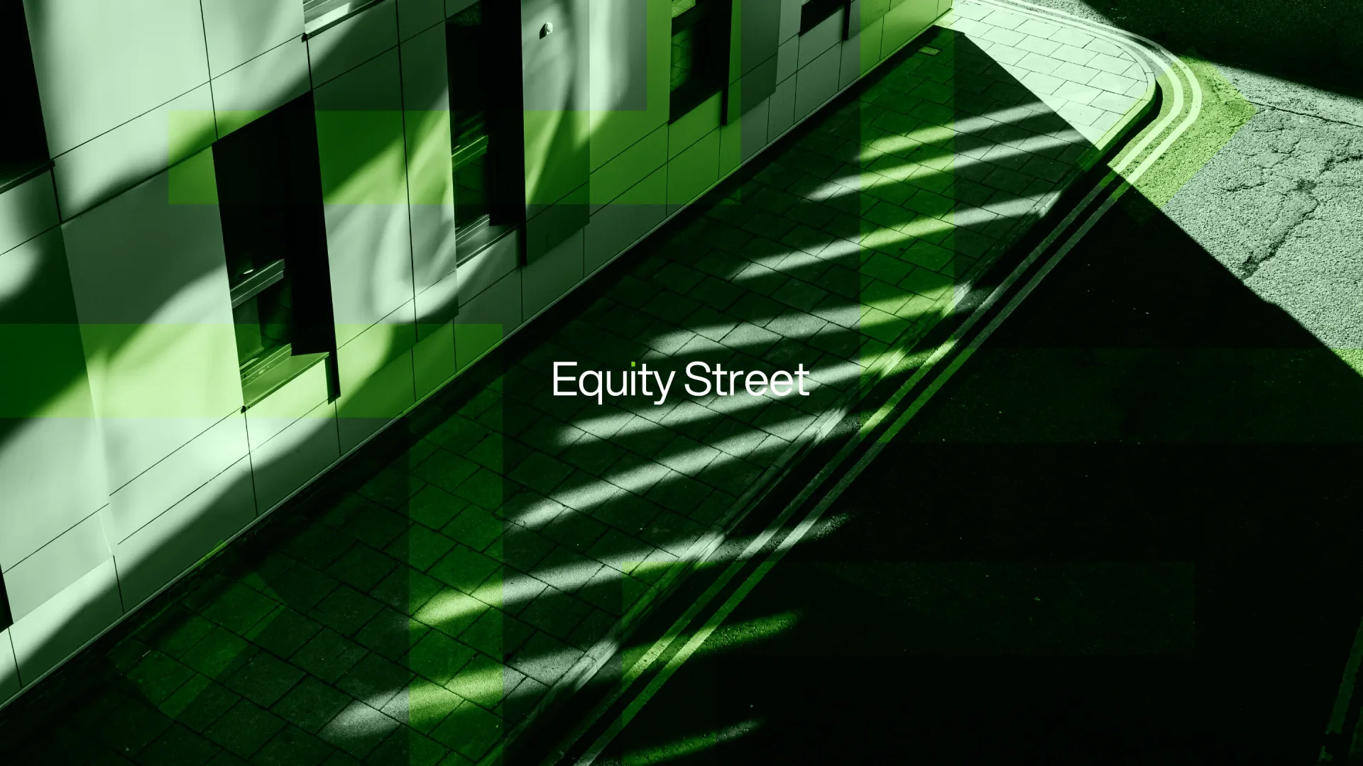Equity Street architectural streetscape in the brand's green palette