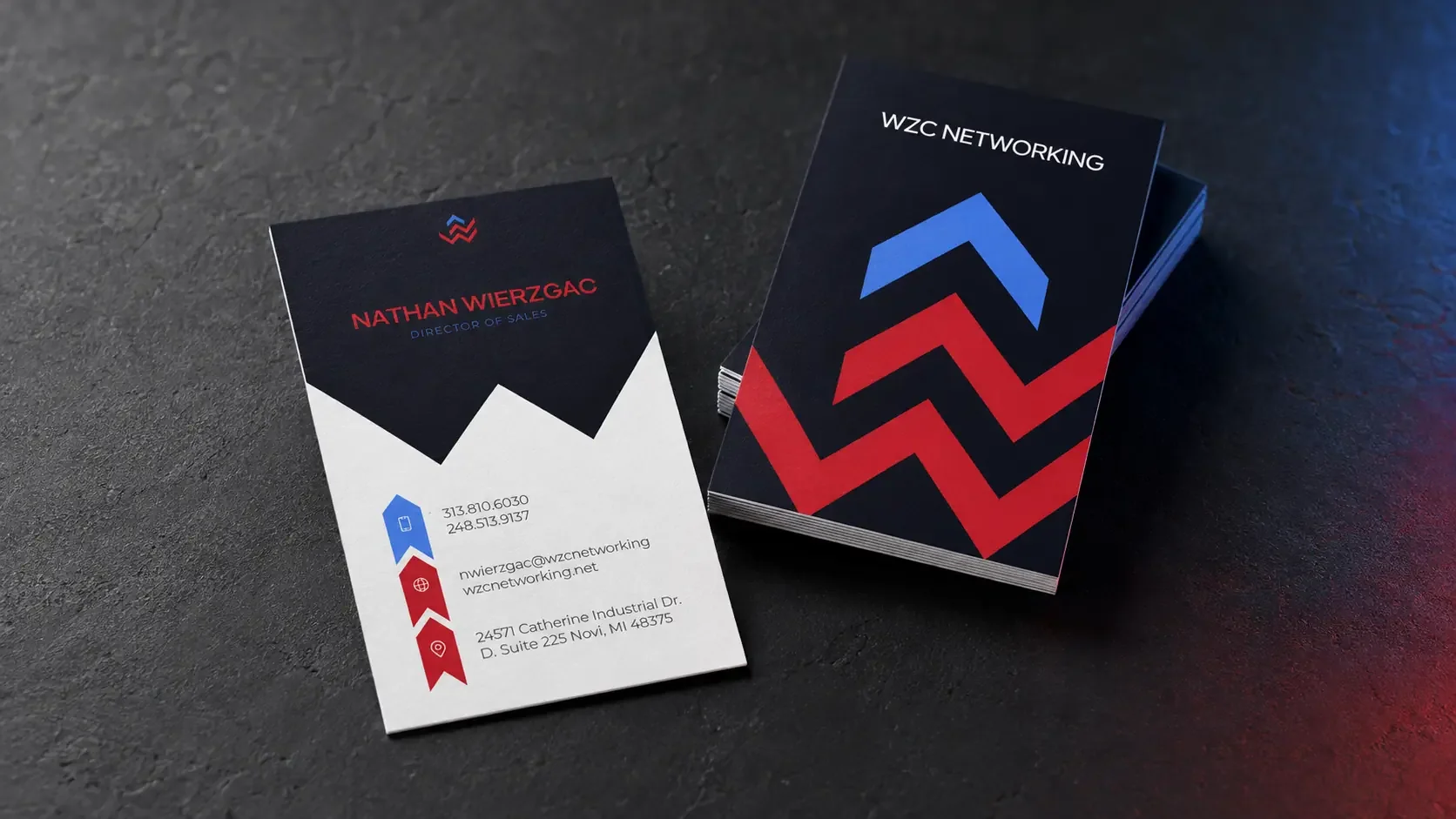 WZC Networking business cards using the new visual identity system